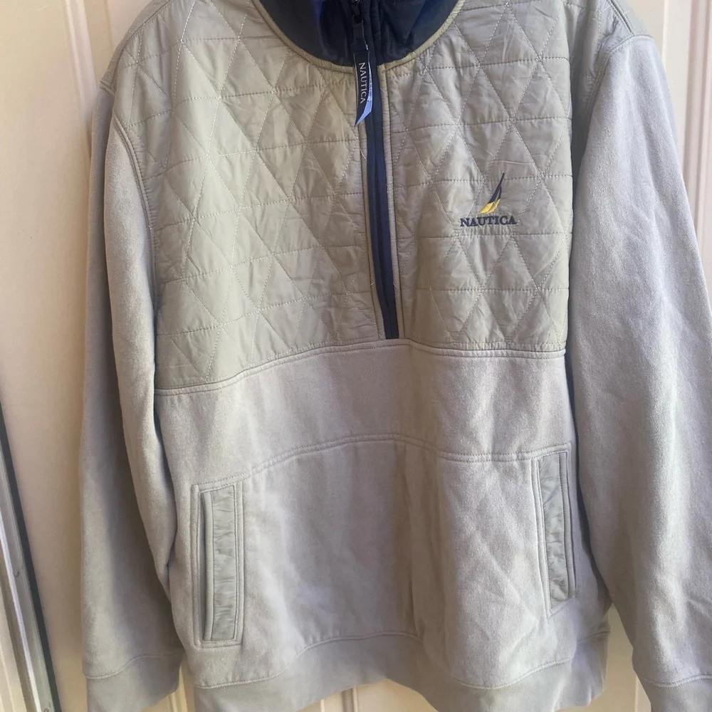 Nautica 3/4 Zip Pull Over Cotton/Nylon Beige Sz XL Logo on pull & Frnt. EUC